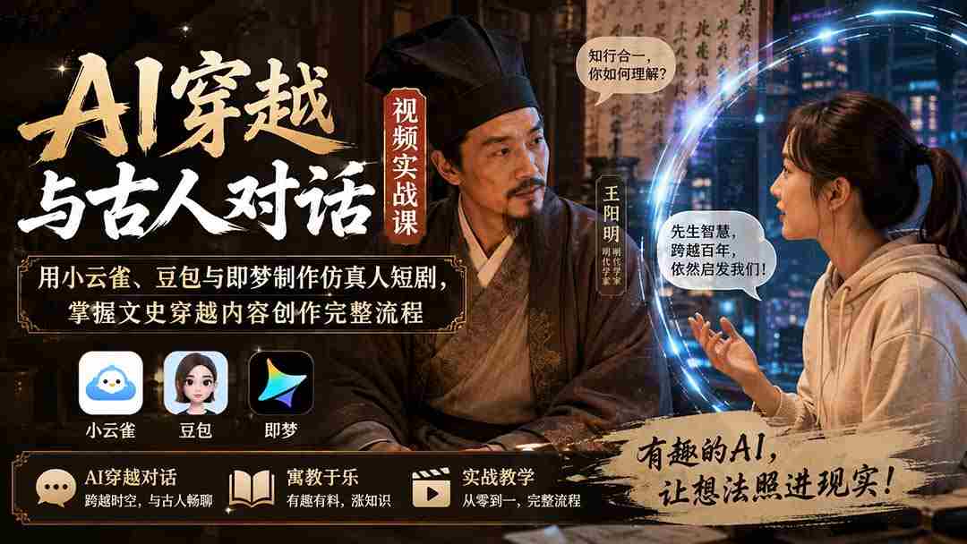 （20171期）AI穿越与古人对话视频实战课：用小云雀、豆包与即梦制作仿真人短剧，掌握文史穿越内容创作完整流程-湘创网