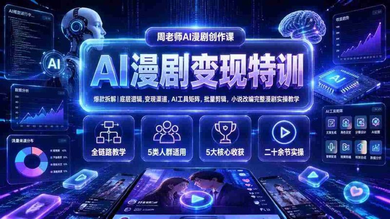 (19633期)AI漫剧变现特训★爆款拆解|底层逻辑,变现渠道,AI工具矩阵,批量剪辑,小说改编完整漫剧实操教学-湘创网