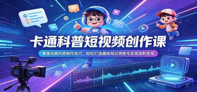 卡通科普短视频创作课：掌握动画风格制作技巧，轻松打造趣味知识类账号实现涨粉变现-湘创网