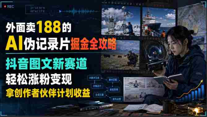 外面卖188的AI伪记录片掘金全攻略，抖音图文新赛道，轻松涨粉变现，拿创作者伙伴计划收益【文档】-湘创网