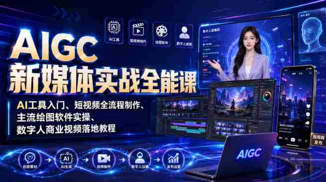 AIGC新媒体实战全能课｜AI工具入门、短视频全流程制作、主流绘图软件实操、数字人商业视频落地教程-湘创网