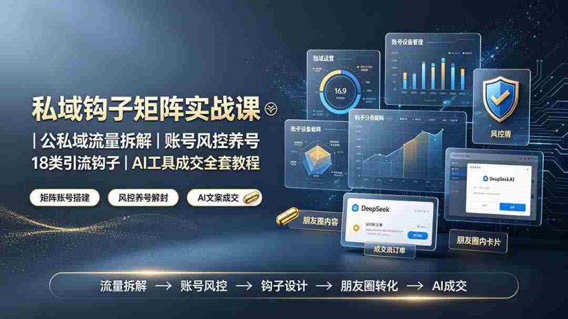 (19321期)私域钩子矩阵实战课〓公私域流量拆解|账号风控养号|18类引流钩子|AI工具成交全套教程-湘创网
