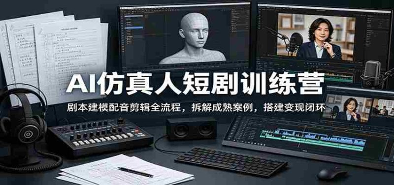AI仿真人短剧训练营：剧本建模配音剪辑全流程，拆解成熟案例，搭建变现闭环-湘创网