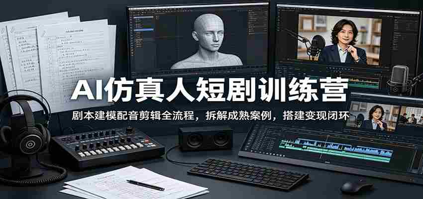 AI仿真人短剧训练营：剧本建模配音剪辑全流程，拆解成熟案例，搭建变现闭环-湘创网
