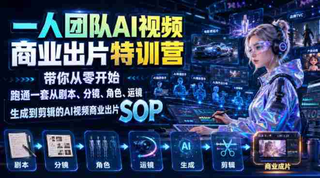 一人团队AI视频商业出片实战课:带你从零开始跑通一套从剧本、分镜、角色、运镜、生成到剪辑的AI视频商业出片SOP