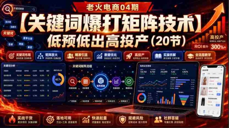 老火电商04期:【关键词爆打矩阵技术】低预低出高投产(20节)-湘创网