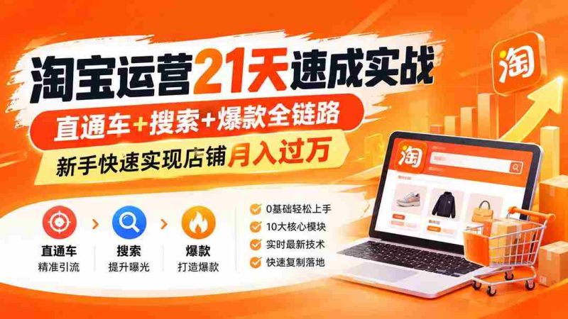 (20125期)淘宝运营21天速成实战(更新8月),直通车+搜索+爆款全链路,新手快速实现店铺月入过万-湘创网