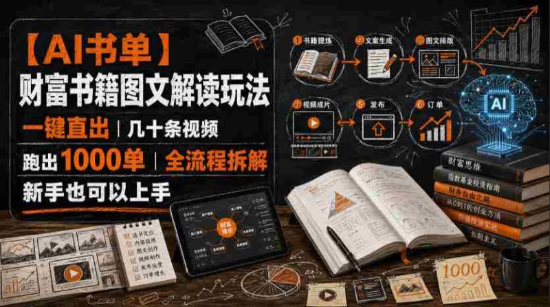 【AI书单】财富书籍图文解读玩法,一键直出,几十条视频,跑出1000单,全流程拆解,新手也可以上手-湘创网