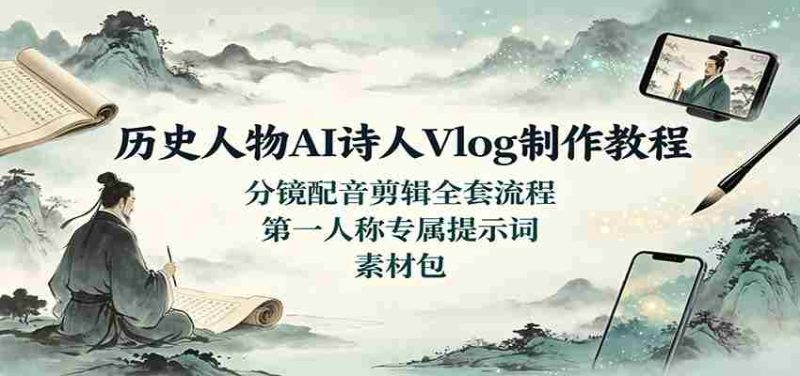 历史人物AI诗人Vlog制作教程:分镜配音剪辑全套流程,第一人称专属提示词素材包-湘创网
