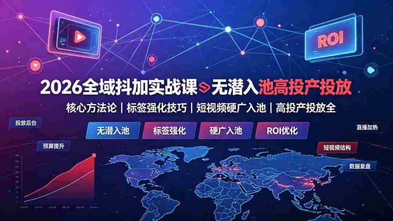 (19341期)2026全域抖加实战课:无潜入池核心方法论|标签强化技巧|短视频硬广入池|高投产投放全教程-湘创网