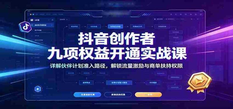 抖音创作者九项权益开通实战课:详解伙伴计划准入路径,解锁流量激励与商单扶持权限-湘创网
