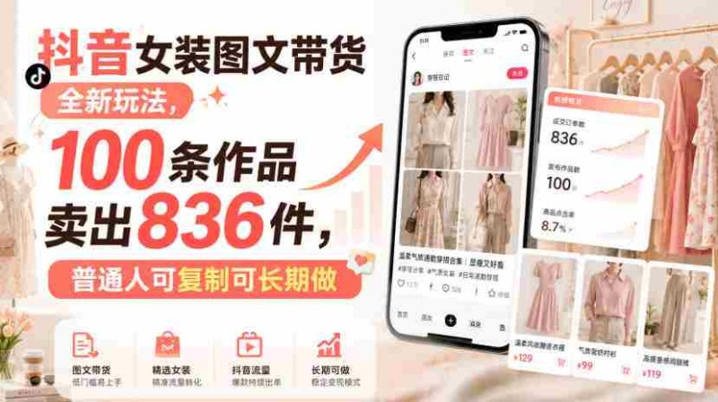抖音女装图文带货全新玩法，100条作品卖出836件，普通人可复制可长期做-湘创网
