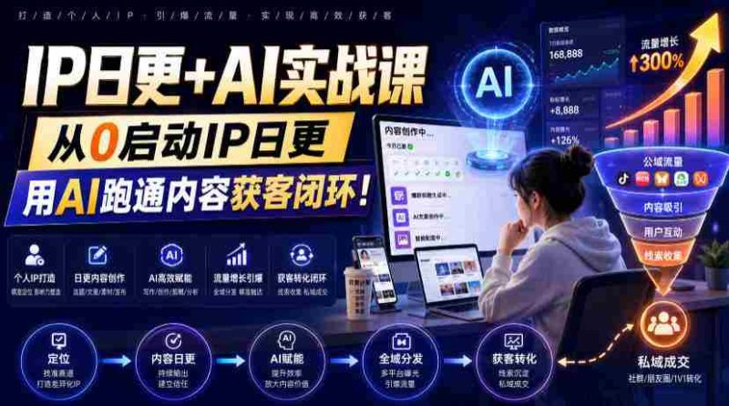IP日更+AI实战课,从0启动IP日更,IP置顶视频制作+100条选题库搭建+10条日更规划,用AI跑通内容获客闭环!-湘创网