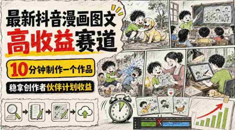 最新抖音漫画图文高收益赛道,10分钟制作一个作品,稳拿创作者伙伴计划收益-湘创网