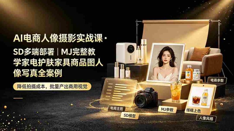 (19262期)AI电商人像摄影实战课·SD多端部署|MJ完整教学|家电护肤家具商品图人像写真全案例-湘创网