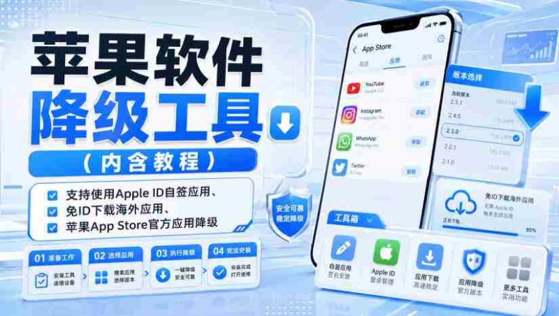 苹果软件降级工具(内含教程),支持使用Apple ID自签应用、免ID下载海外应用、苹果App Store官方应用降级等-湘创网