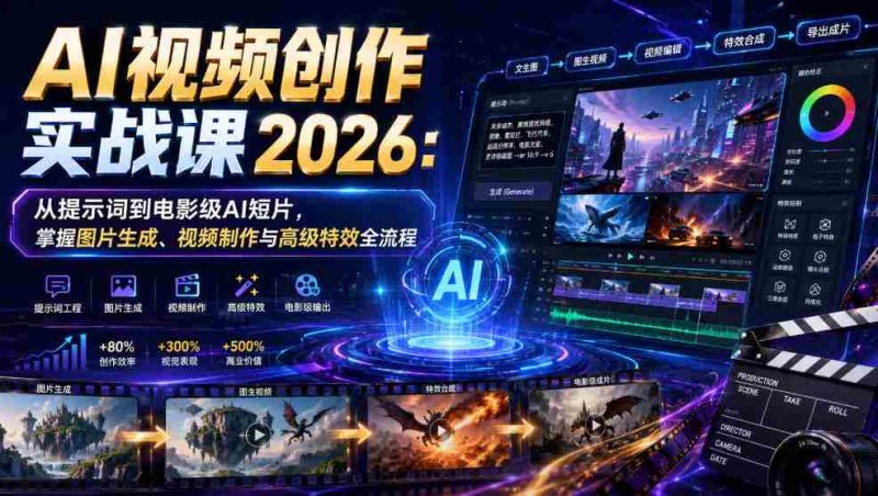 AI视频创作实战课2026:从提示词到电影级AI短片,掌握图片生成、视频制作与高级特效全流程-湘创网