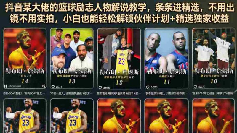 抖音某大佬的篮球励志人物解说教学,条条进精选,不用出镜不用实拍,小白也能轻松解锁伙伴计划+精选独家收益-湘创网