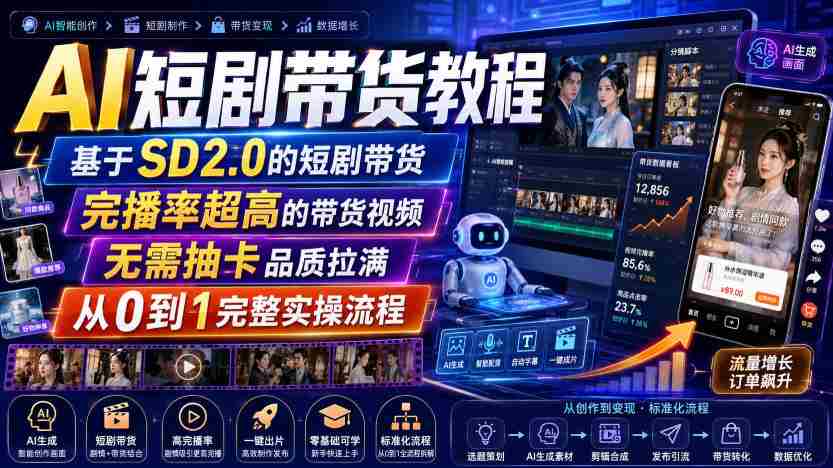 AI短剧带货教程,基于SD2.0的短剧带货,完播率超高的带货视频,无需抽卡品质拉满,从0到1完整实操流程