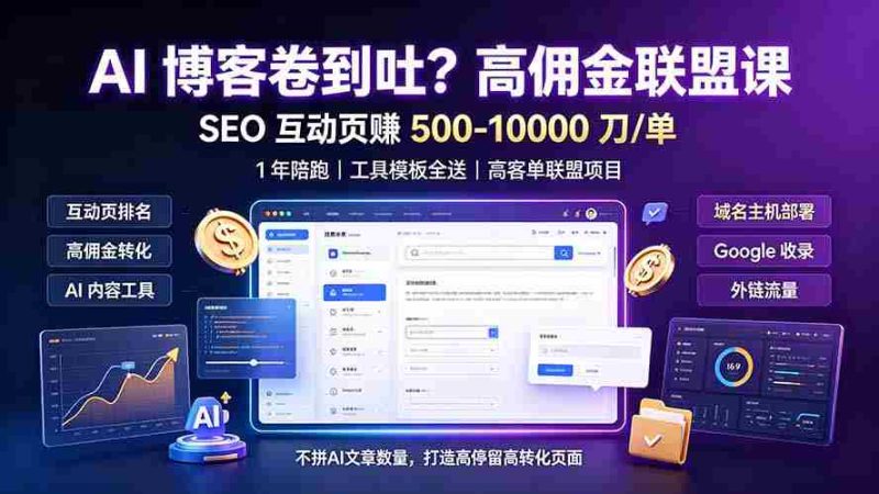 (19390期)AI 博客卷到吐?高佣金联盟课:SEO 互动页赚 500-10000 刀 单,1 年陪跑 + 工具模板全送-湘创网