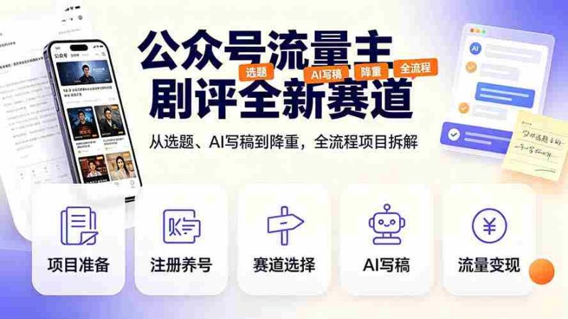 (19348期)公众号流量主剧评全新赛道,从选题、AI写稿到降重,全流程项目拆解-湘创网