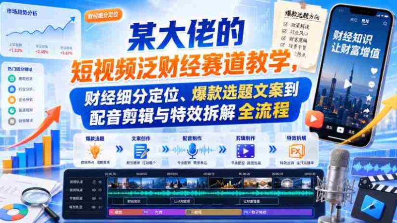 某大佬的短视频泛财经赛道教学,财经细分定位、爆款选题文案到配音剪辑与特效拆解全流程-湘创网