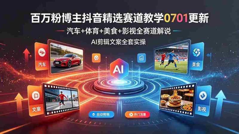 (19144期)百万粉博主抖音精选赛道教学-0701更新,汽车+体育+美食+影视全赛道解说,AI剪辑文案全套实操-湘创网