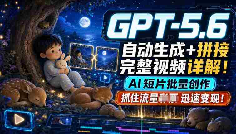 GPT-5.6自动生成+拼接完整视频详解,AI短片批量创作,抓住流量迅速变现!