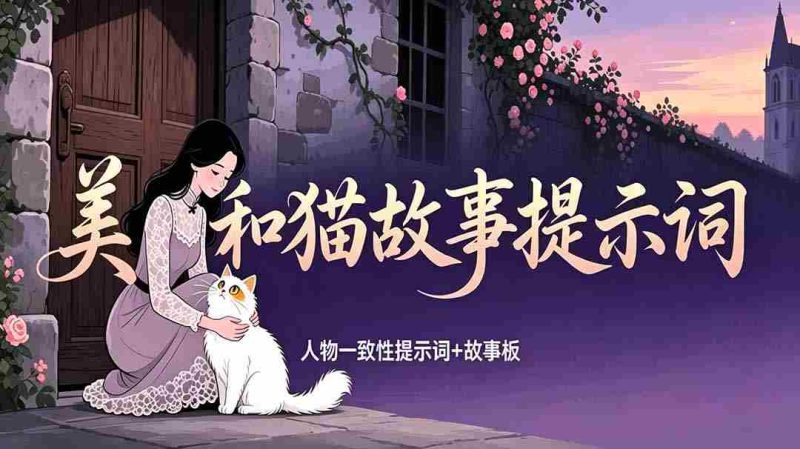 （18909期）美女和猫故事提示词，人物一致性提示词+故事板-湘创网