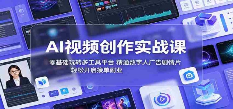 AI视频创作实战课:零基础玩转多工具平台,精通数字人广告、剧情片,轻松开启接单副业-湘创网