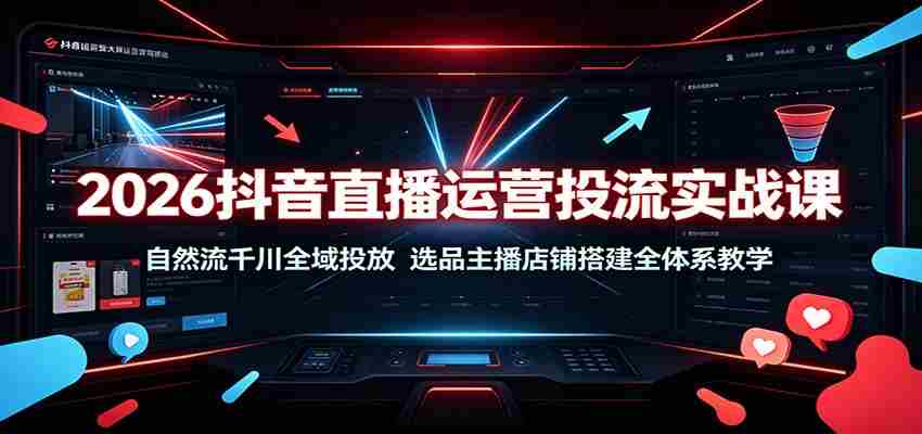 2026抖音直播运营投流实战课：自然流千川全域投放，选品主播店铺搭建全体系教学-湘创网