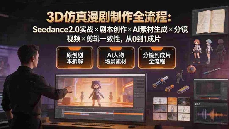 (19341期)3D仿真漫剧制作全流程:Seedance2.0实战×剧本创作×AI素材生成×分镜视频×剪辑一致性,从0到1成片-湘创网