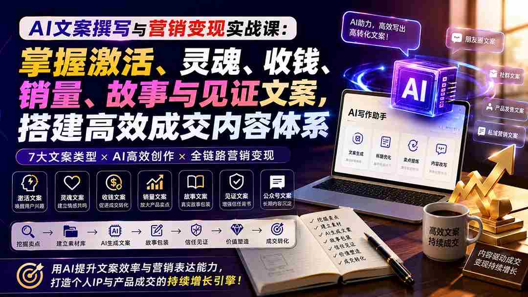 （20126期）AI文案撰写与营销变现实战课：掌握激活、灵魂、收钱、销量、故事与见证文案，搭建高效成交内容体系-湘创网