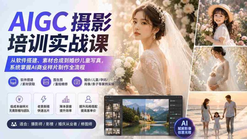 (20161期)AIGC摄影培训实战课:从软件搭建、素材合成到婚纱儿童写真,系统掌握AI商业样片制作全流程-湘创网