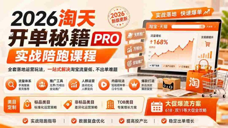 (20029期)2026淘天开单秘籍PRO实战陪跑课程:全套落地运营玩法,一站式解决淘宝流量低、不出单难题(更新260823)-湘创网