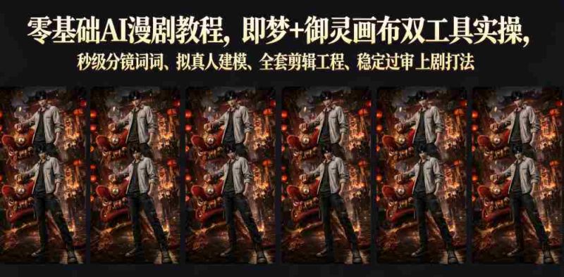 零基础AI漫剧教程,即梦+御灵画布双工具实操,秒级分镜提示词、拟真人建模、全套剪辑工程、稳定过审上剧打法-湘创网