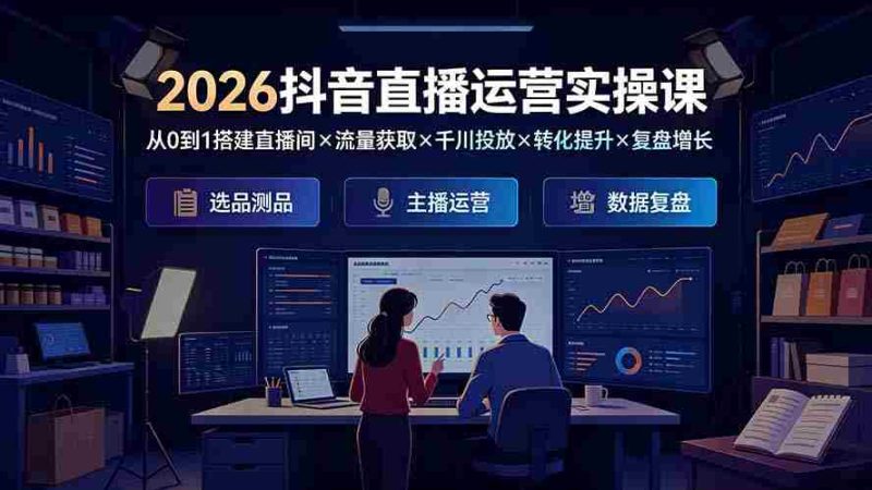 (19343期)2026抖音直播运营实操课:从0到1搭建直播间×流量获取×千川投放×转化提升×复盘增长,系统掌握完整闭环-湘创网