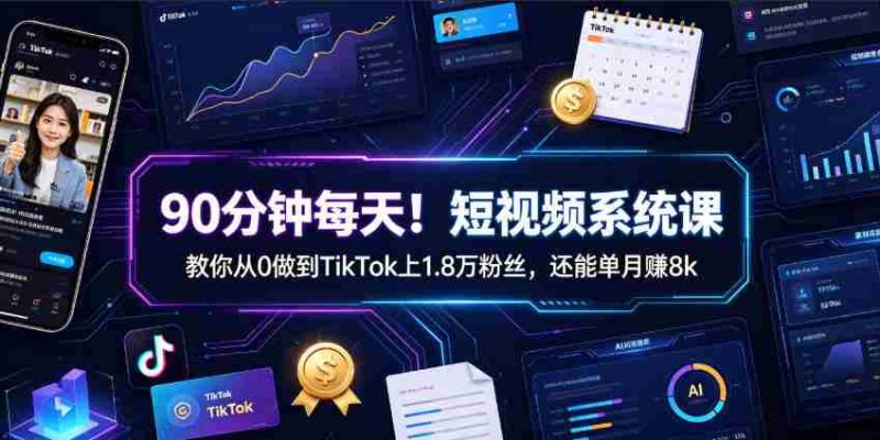 90分钟每天!短视频系统课教你从0做到TikTok上1.8万粉丝,还能单月賺8k【原创双语字幕】-湘创网