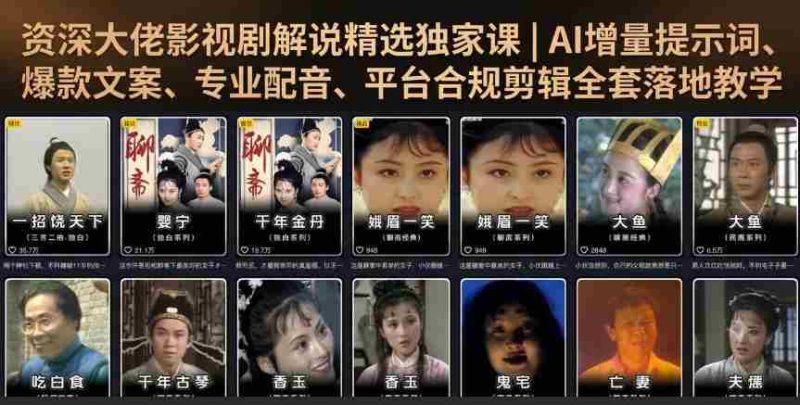 资深大佬影视剧解说精选独家课|AI增量提示词、爆款文案、专业配音、平台合规剪辑全套落地教学-湘创网