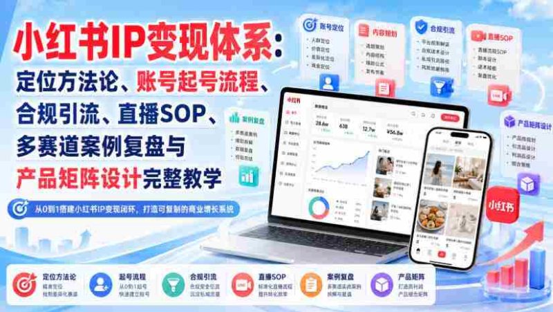 小红书IP变现体系:定位方法论、账号起号流程、合规引流、直播SOP、多赛道案例复盘与产品矩阵设计完整教学-湘创网