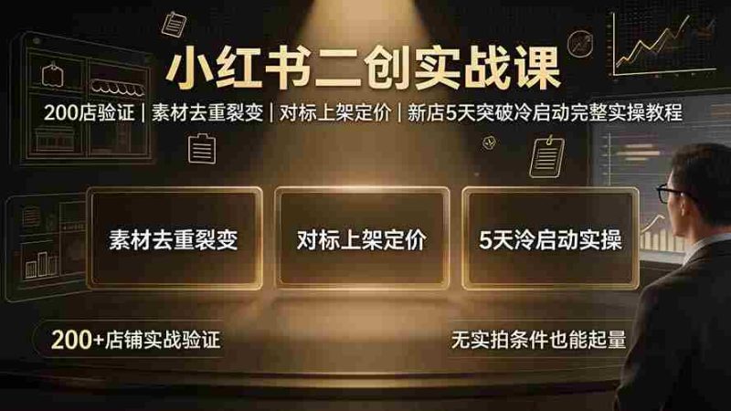 (19370期)小红书二创实战课:200店验证|素材去重裂变|对标上架定价|新店5天突破冷启动完整实操教程-湘创网