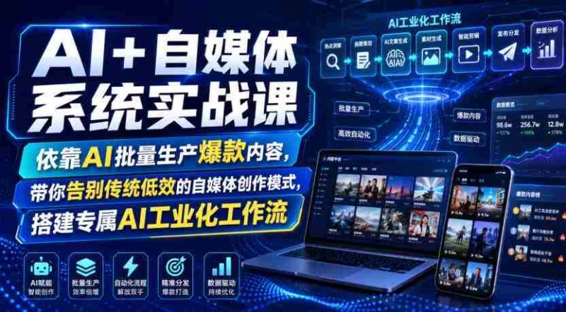 AI+自媒体系统实战课,依靠AI批量生产爆款内容,带你告别传统低效的自媒体创作模式,搭建专属AI工业化工作流-湘创网