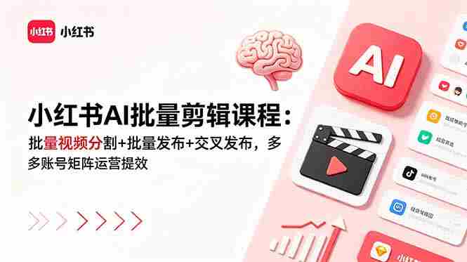 (18959期)小红书AI批量剪辑课程:批量视频分割+批量发布+交叉发布,多账号矩阵运营提效-湘创网