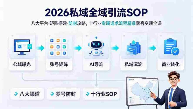 (19248期) 2026私域全域引流SOP|八大平台·矩阵搭建·防封攻略,十行业专属话术流程精准获客变现全课-湘创网