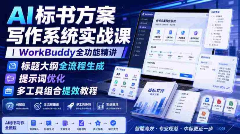 AI标书方案写作系统实战课|WorkBuddy全功能精讲・标题大纲全流程生成・提示词优化・多工具组合提效教程-湘创网