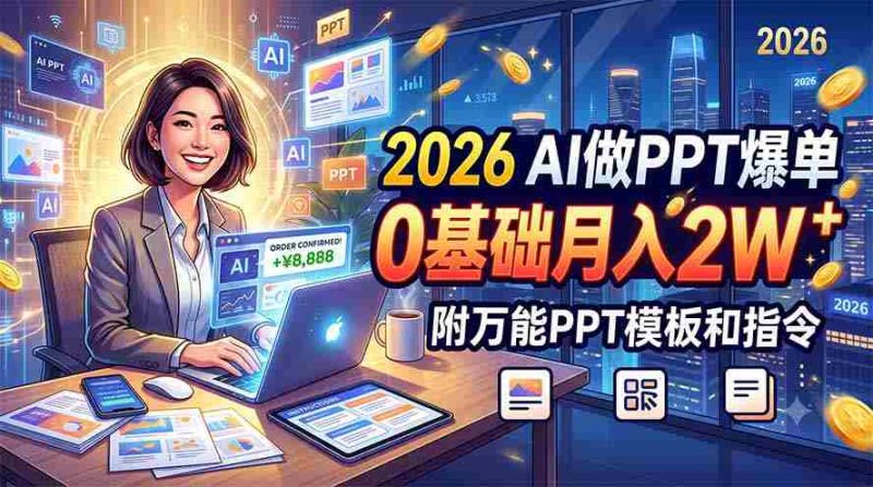 (19284期)2026 AI做PPT爆单,0基础月入2W,附万能PPT模板和指令-湘创网