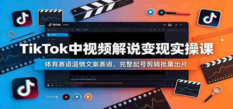 TikTok中视频解说变现实操课:体育赛道温情文案赛道,完整起号剪辑批量出片-湘创网