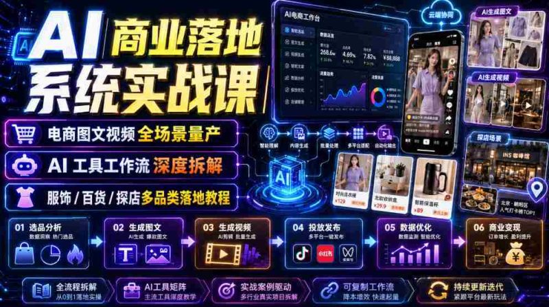 AI商业落地系统实战课｜电商图文视频全场景量产・AI工具工作流深度拆解・服饰/百货/探店多品类落地教程-湘创网