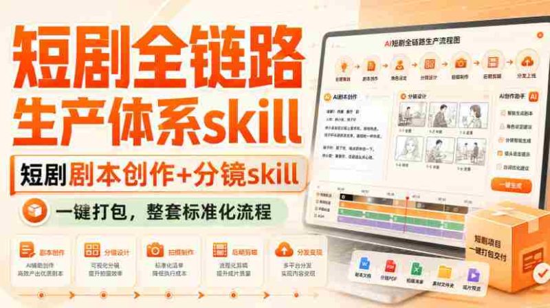 短剧全链路生产体系skill,短剧剧本创作+分镜skill,一键打包,整套标准化流程-湘创网