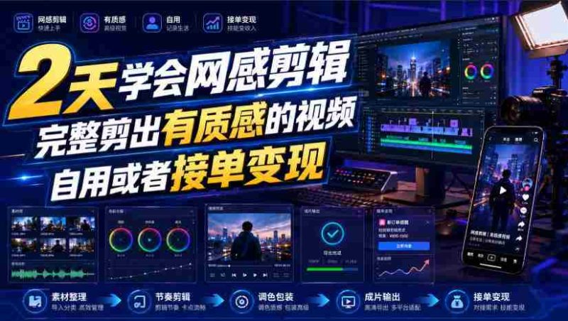 2天学会网感剪辑,完整剪出有质感的视频,自用或者接单变现-湘创网